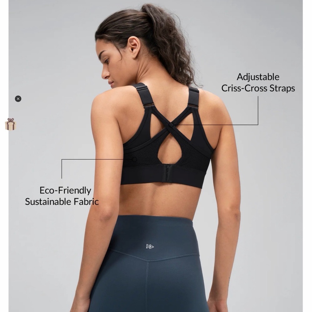High impact Running Sleek Black Sports Bra by Yvette - Picture 4 of 7